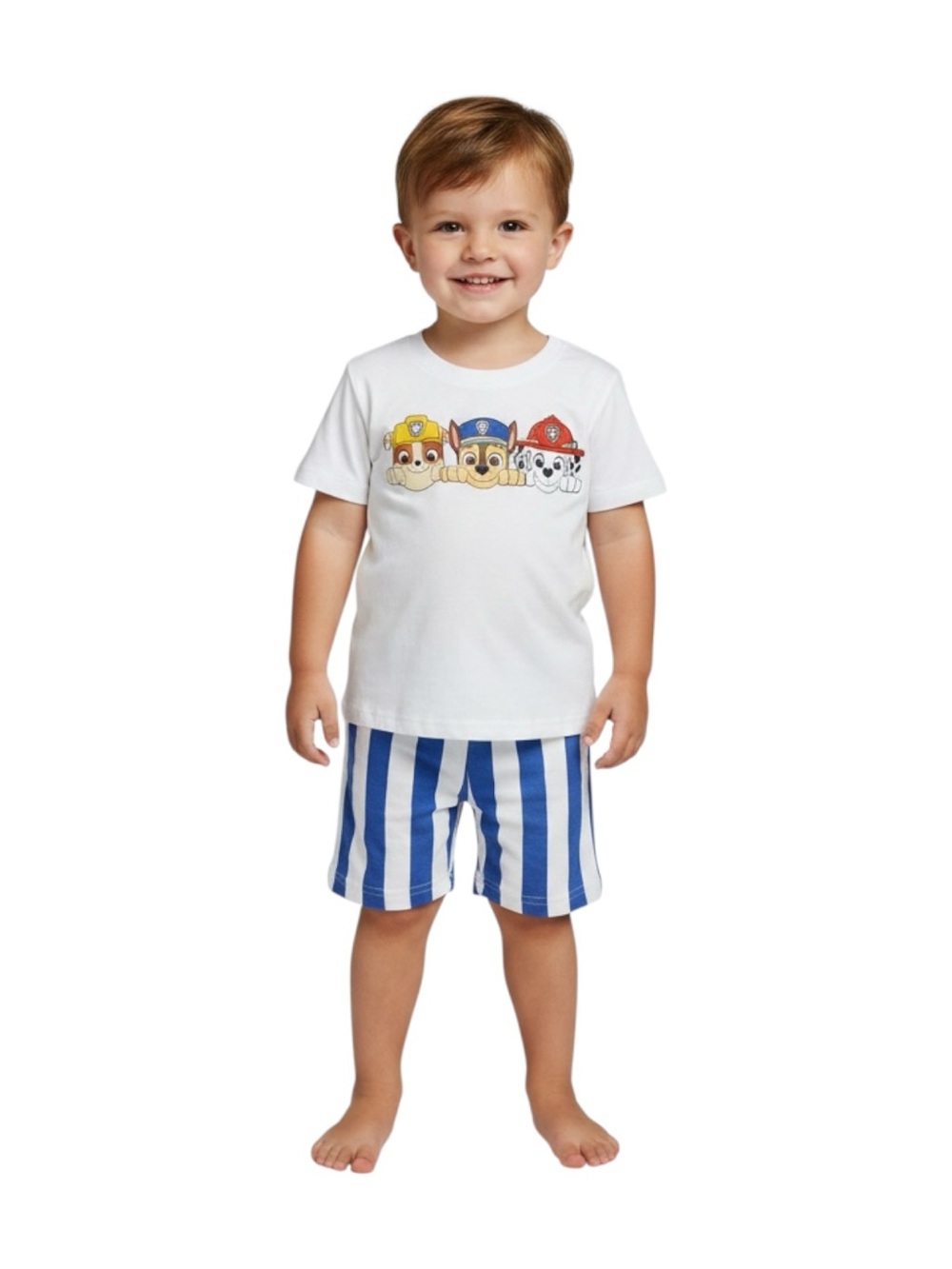 Paw Patrol  - NWT - White Tee and Blue-White Striped Shorts Matching Set